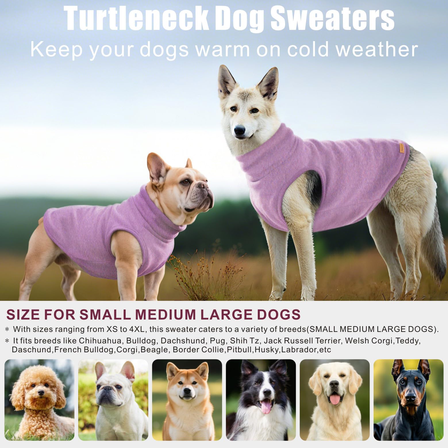 Felpe per Cani Maglioni cani Maglione per Animali Domestici Felpe con cappuccio Abbigliamenti per cani caldi Cappotti e giubbotti per cani piccoli e medi XS-4XL (Violetta, S)