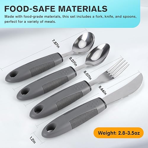 Miniatura 4 de 4 utensilios adaptativos con peso, utensilios de Parkinson para temblores de manos, ancianos, utensilios con peso de 3.5 onzas para pacientes con