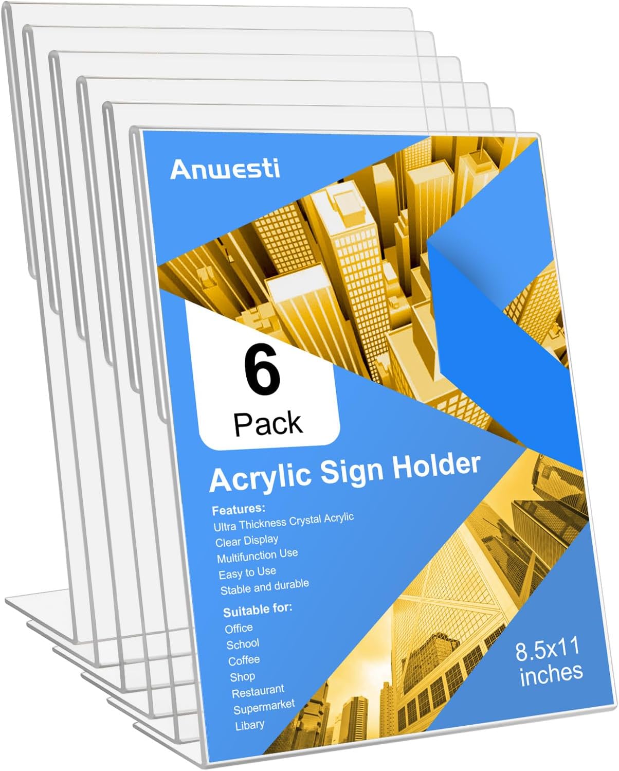 Anwesti 6 Pack Acrylic Sign Holder 8.5x11 Inches, L Shape