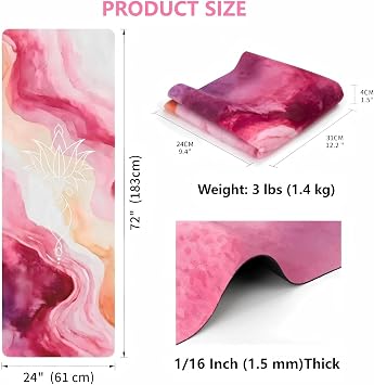 Travel Non Slip Foldable Suede Yoga Mat 1.5mm with Bag, Sweat Absorbent Exercise Mat for Hot Yoga Pilates Home Gym Outdoor Workout,Lightweigh, 183L x 61W cm, 1.5 Kg