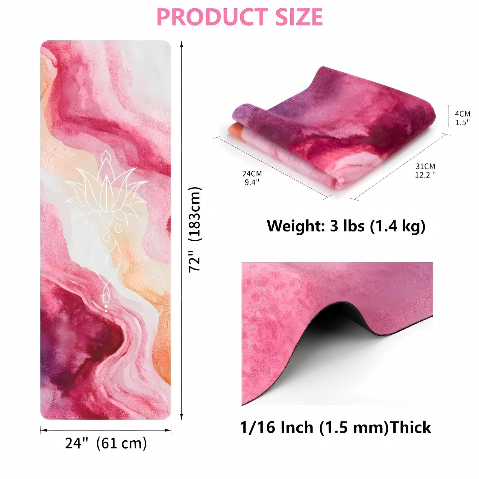 Reise-Yogamatte aus rutschfestem, faltbarem Wildleder – 1,5 mm dünn & leicht (1,4 kg), schweißabsorbierend für Hot Yoga, Pilates & Outdoor – inkl. Tragetasche, 183 x 61 cm