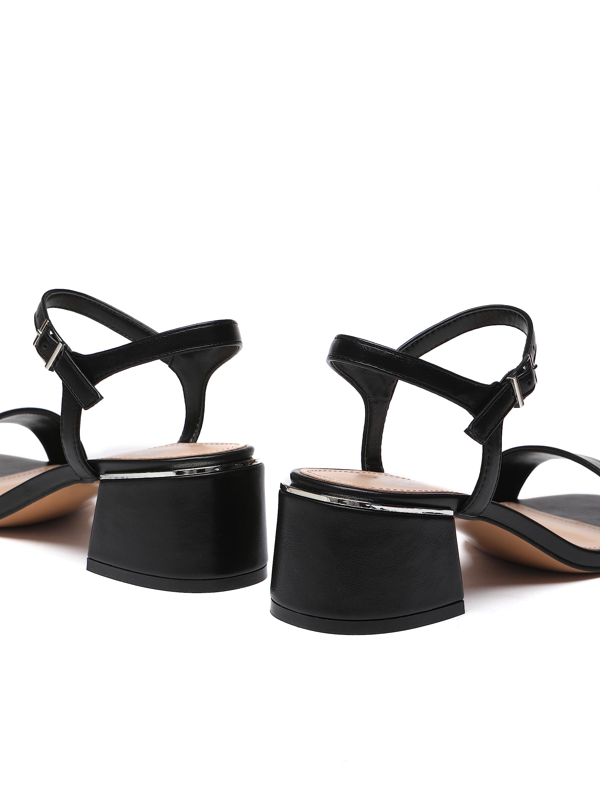 Sandali Donna con Tacco, Nero, 5 cm Tacco a blocco, Cinturino alla caviglia, Microfibra, C553-K1781-MF