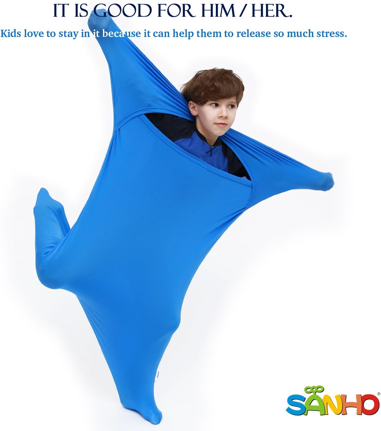 SANHO Premium Sensory Sock, Updated Version, Medium, 50" L x 24" W, Good for height:46"- 54" Blue - Image 6