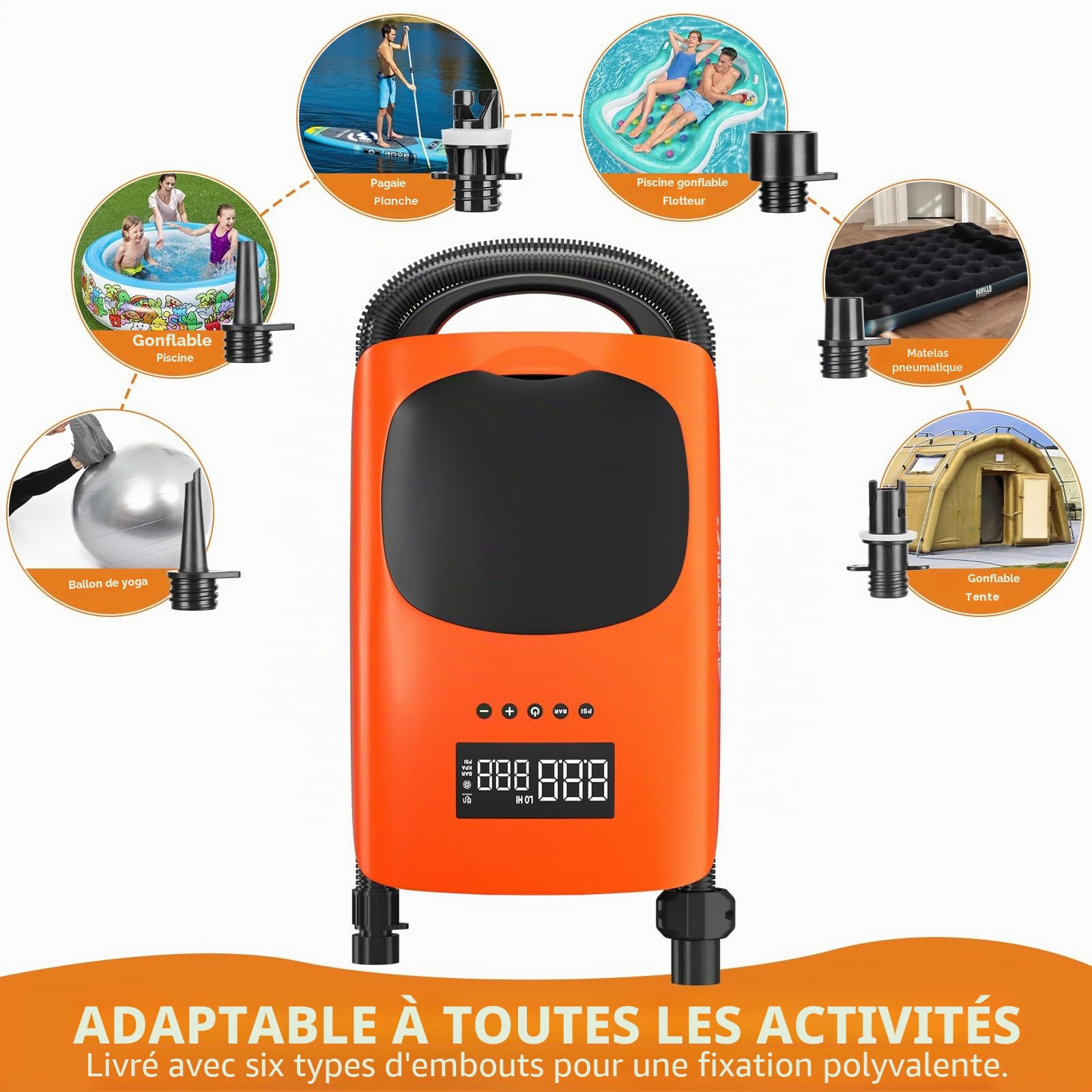 AGPTEK Pompe à air Rechargeable Auto-Off, 22 PSI 12 V Pompe à air électrique numérique, Pompe Portable pour Paddleboard Gonflable, Matelas, Piscine Gonflable, tentes et Bateaux gonflables