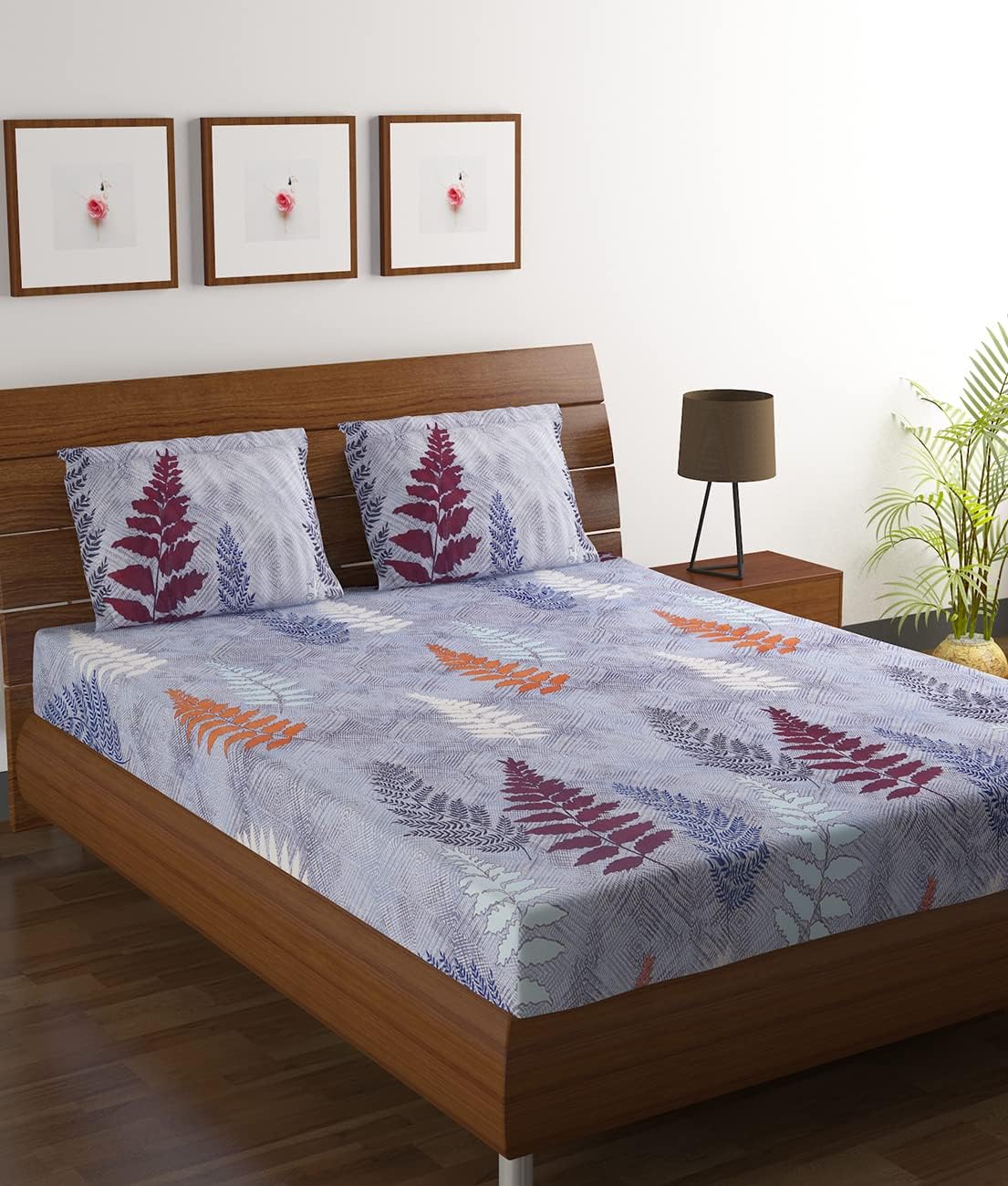 STARNSTYLE Polycotton 220 TC Floral Printed King Size Double Bedsheet with 2 Pillow Covers, (90 x 90 Inches, Mates