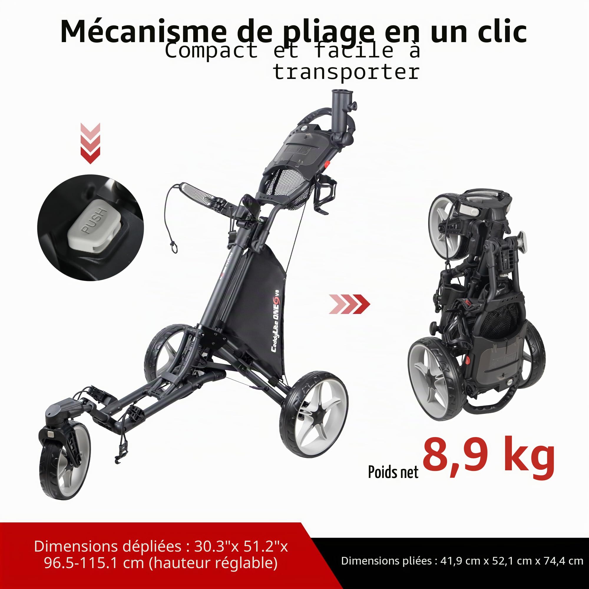 CaddyLite 15.3 Chariot de golf à quatre volets