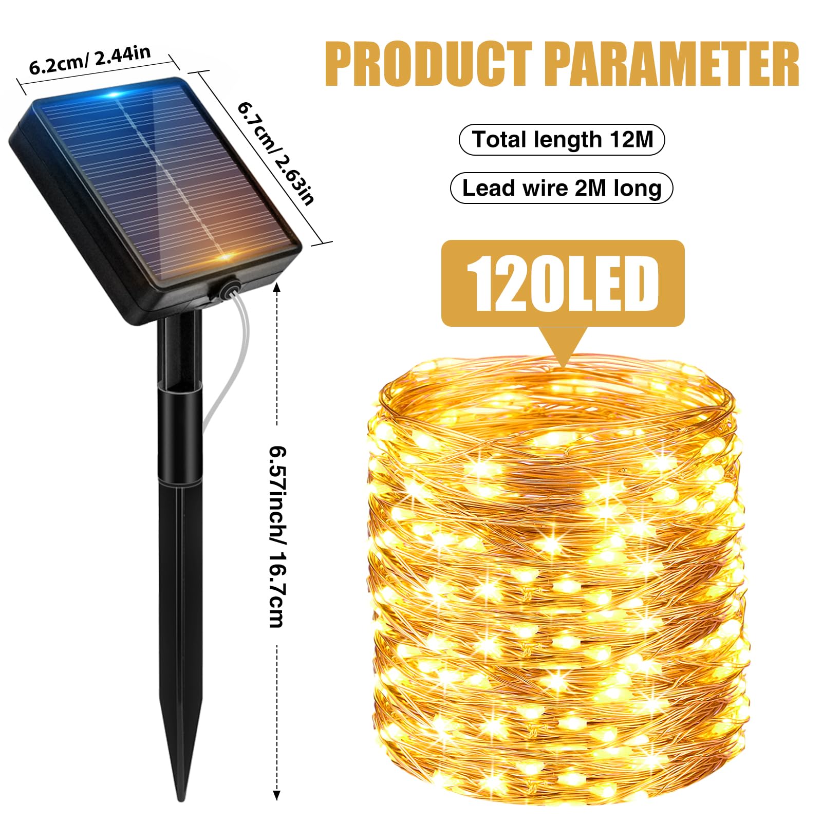 litogo [4 Pacchi] Catena Luminosa Esterno Solare, 12m 120 LED Luci Solari Esterno 8 Modalità Impermeabili Filo di Rame Luci Lucine per Giardino, Natale, Patio, Cancello, Matrimonio, Festa