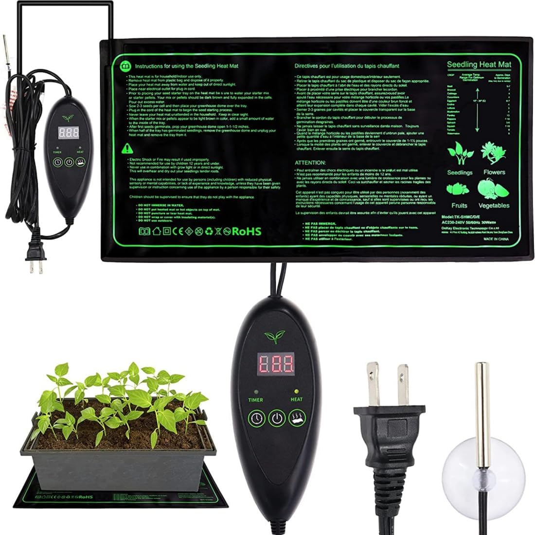 Seedling Heat Mat 30W, Greenhouse Propagator Heating Pad, IP67 Waterproof, 6 Groups of Timers, Hydroponic Heating Pad for Seed Plants, Reptiles, Amphibian 10" x 20"