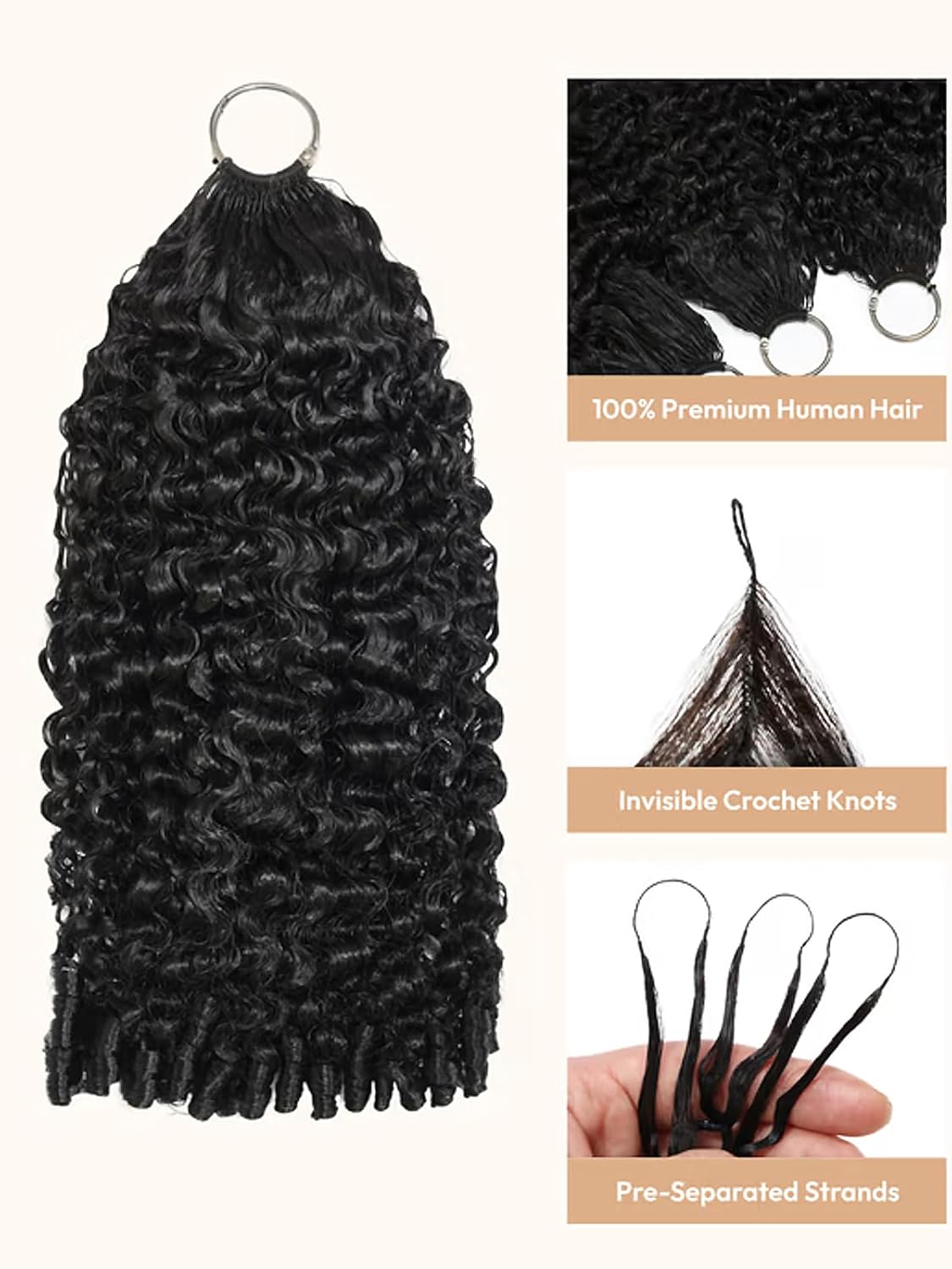 UNICE Burmese Curly Human Crochet Hair for Black Women Feather Crochet Human Hair Miracle Knots for Boho Braids Pre Separated Reusable Virgin Hair Extensions Natural Black 14 inch 60g