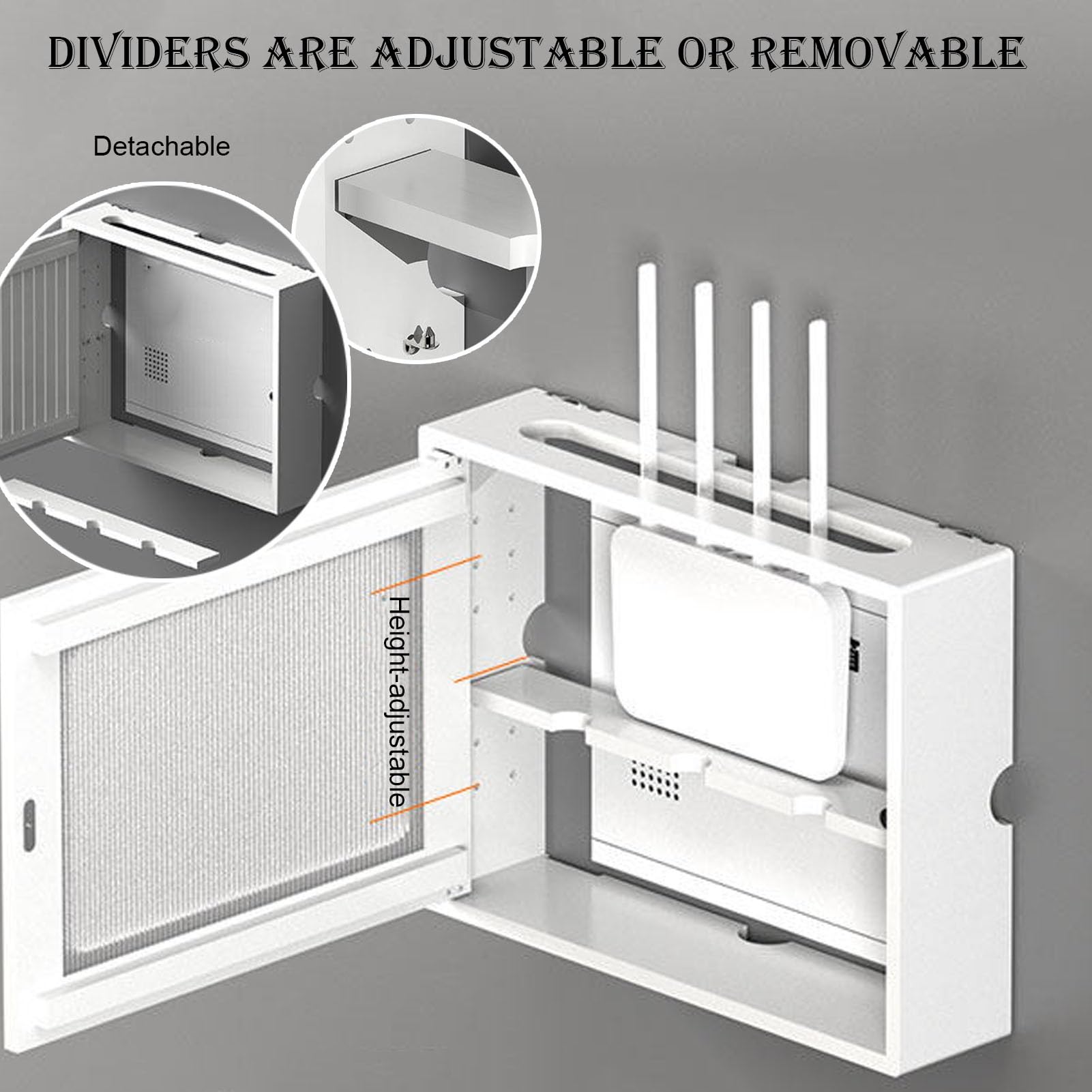 Wandmontierte WiFi-Aufbewahrungsbox, Router Ständer, Set Top Box, Steckdosenleistenschutz, Router Rack unter Kabel Versteckbox(Style 3,52.5x10x42.5cm)