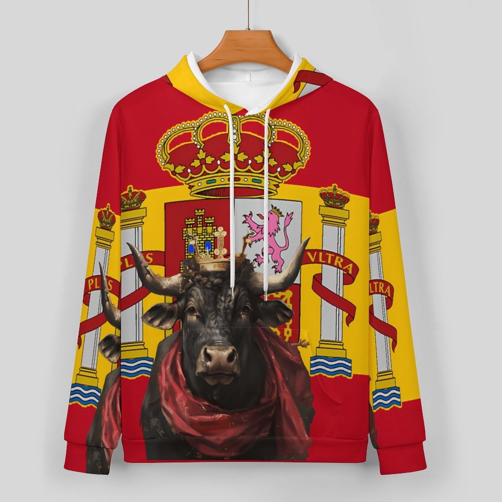 Conjunto de sudadera con capucha para hombre, diseño de toro de la bandera de España, conjunto de 2 piezas, casual, sudadera con capucha