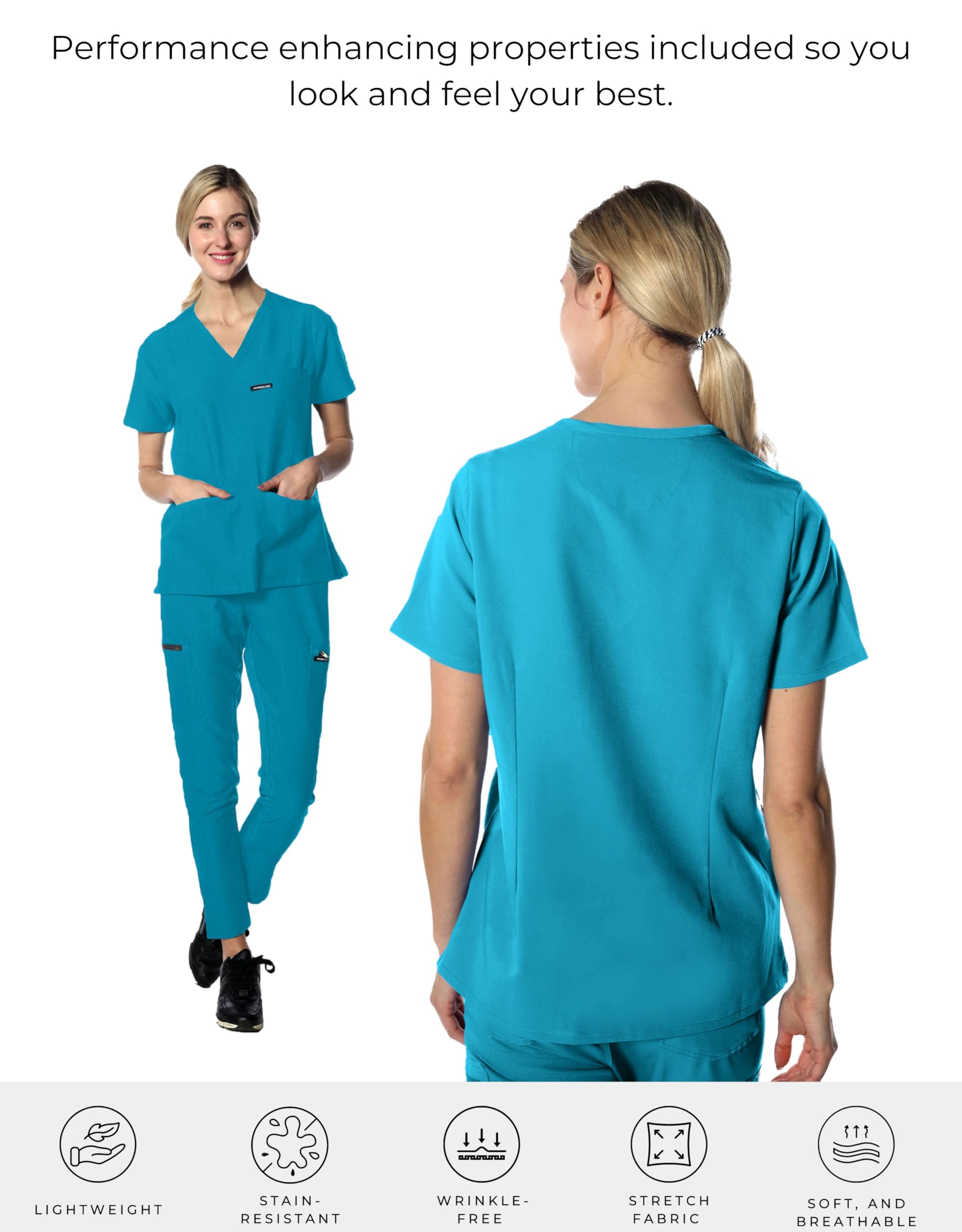 Members Only Women's Palermo Scrub Top with 4 Pocket (Teal, 2XL)