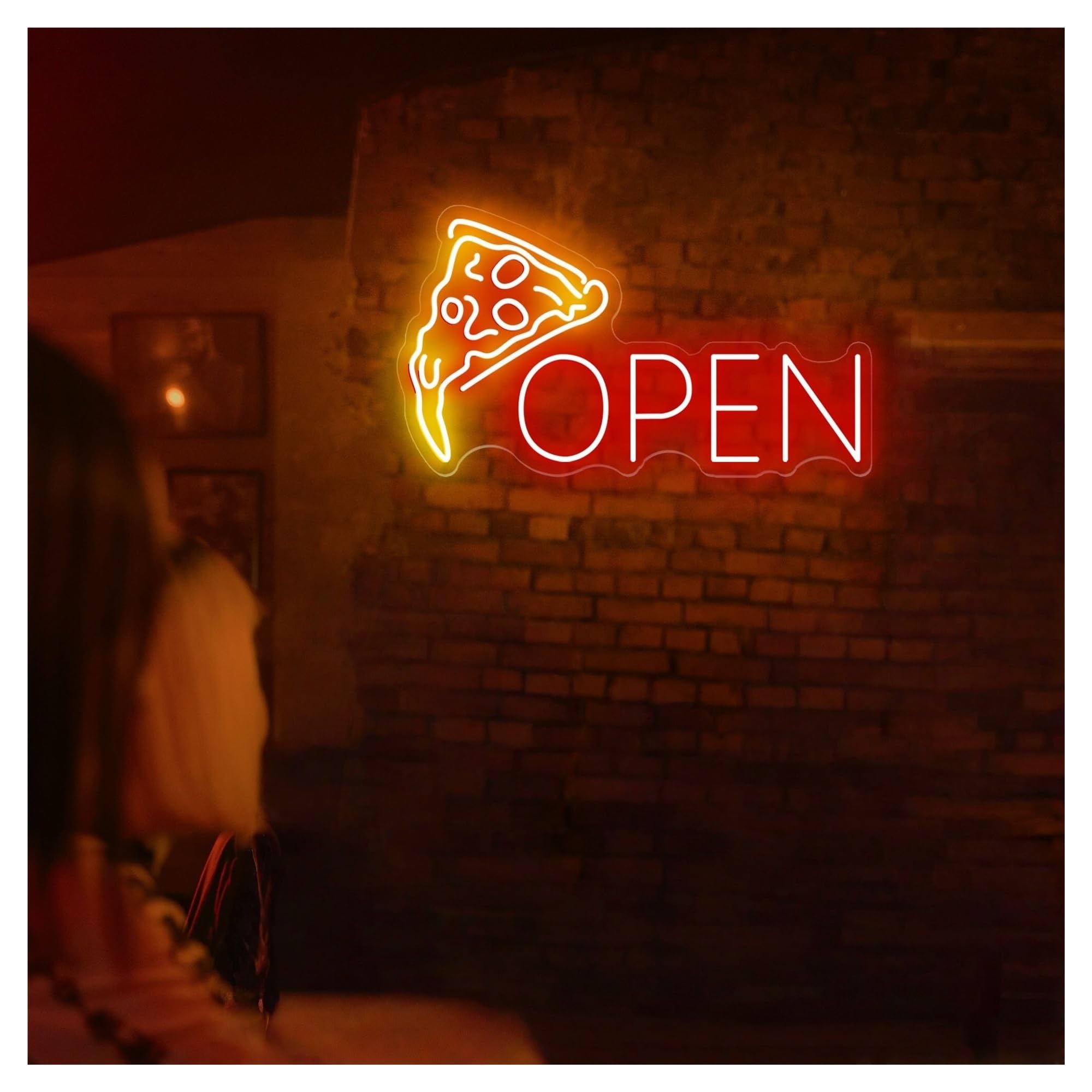 Decoración Lámparas Letrero De Neón De Pizza Abierta, Ideal Para Decoración De Pared De Restaurante, Tienda, Cocina, Con Atenuación De 27cmx50cm(E)