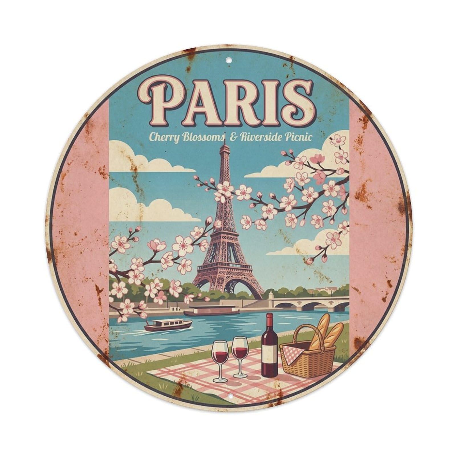 Olhnbad Style Cuisine Culture Paris Cherry Terrace Rose Wine Travel Metal Tin Sign