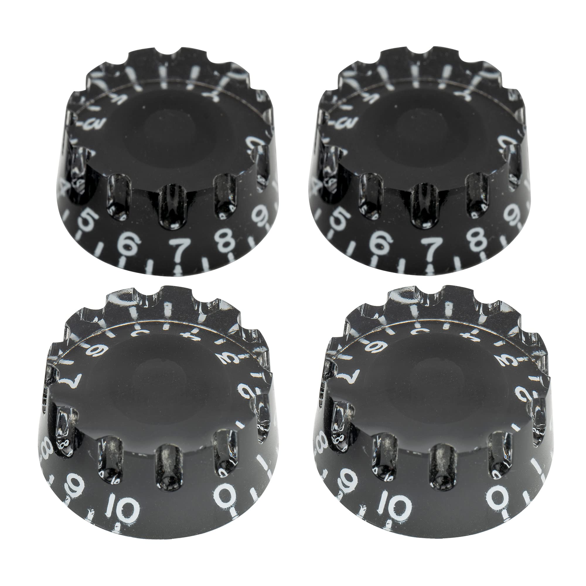 Musiclily Pro Metric Size 18 Spline Knurled Speed Control Knobs for Epiphone Les Paul SG Electric Guitar Asia Import Guitar Bass Split Shaft Pots, Black (Set of 4)