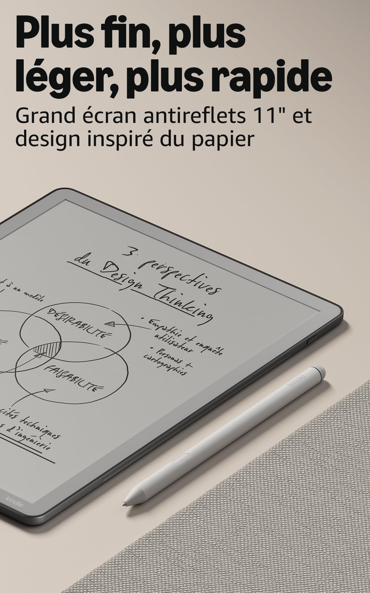 Amazon Kindle Scribe 16 Go sans éclairage avant (nouvelle génération) : écran 11" effet papier ; plus fin, léger et rapide ; écrivez dans le carnet de notes intégré, les documents et les livres