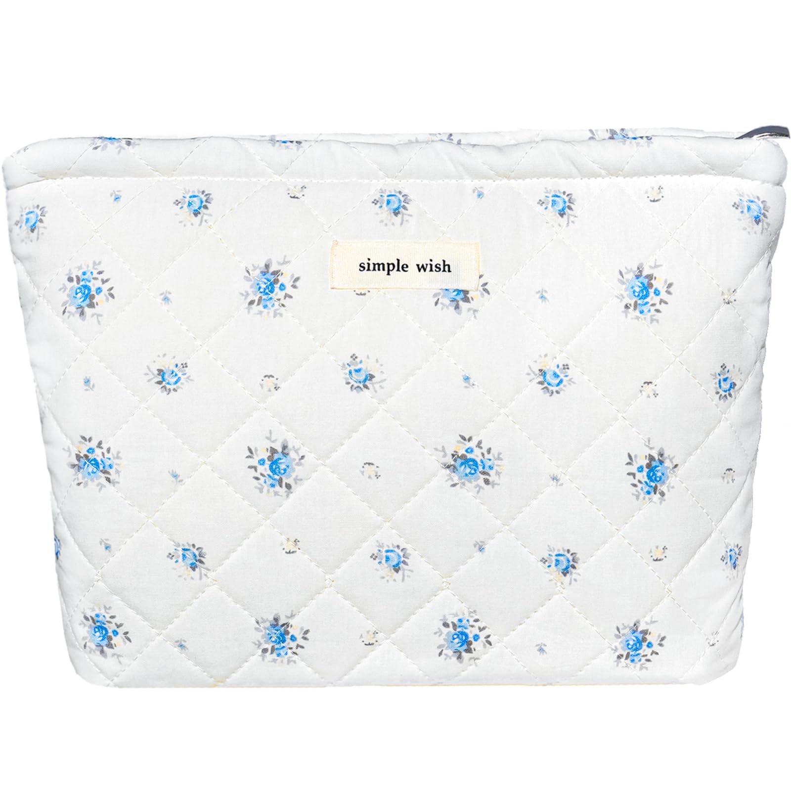 Sminra Floral Makeup Bag Cotton Quilted Small Cosmetic Bag Organizer, Cute Garden Aesthetic Coquette Portable Zipper Pouch Toiletry Purse Bag for