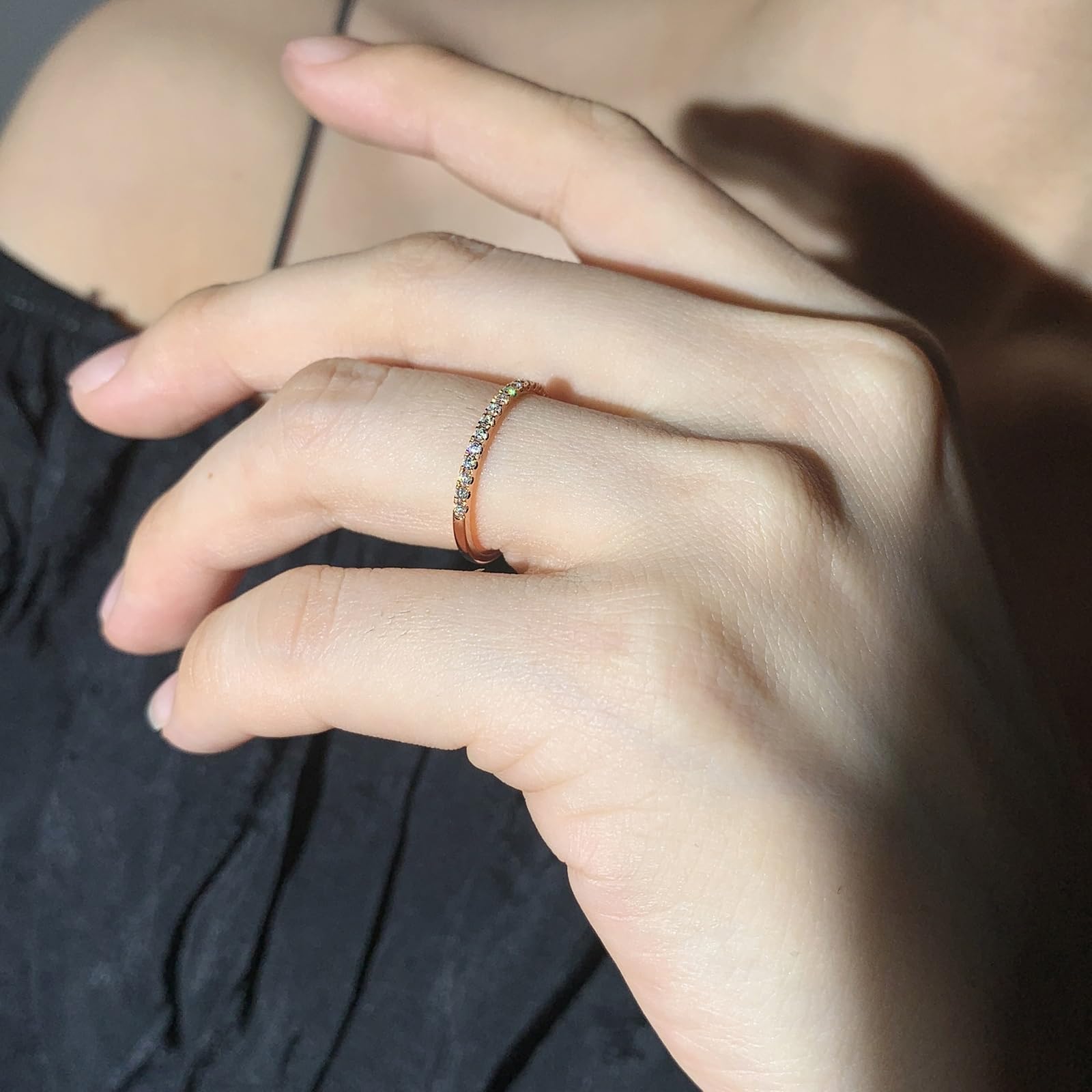 Anillo de boda para mujer, diseño de rosa, 18 K, apilable, con corte redondo, tamaño 66 (21.0)