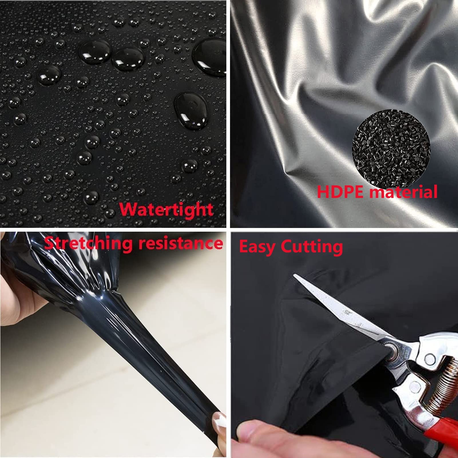 Forro impermeable de polietileno negro ultra resistente de 8 x 12 pies para peces al aire libre, carpas y jardines, duradero, resistente a los rayos UV, ideal para paisajismo