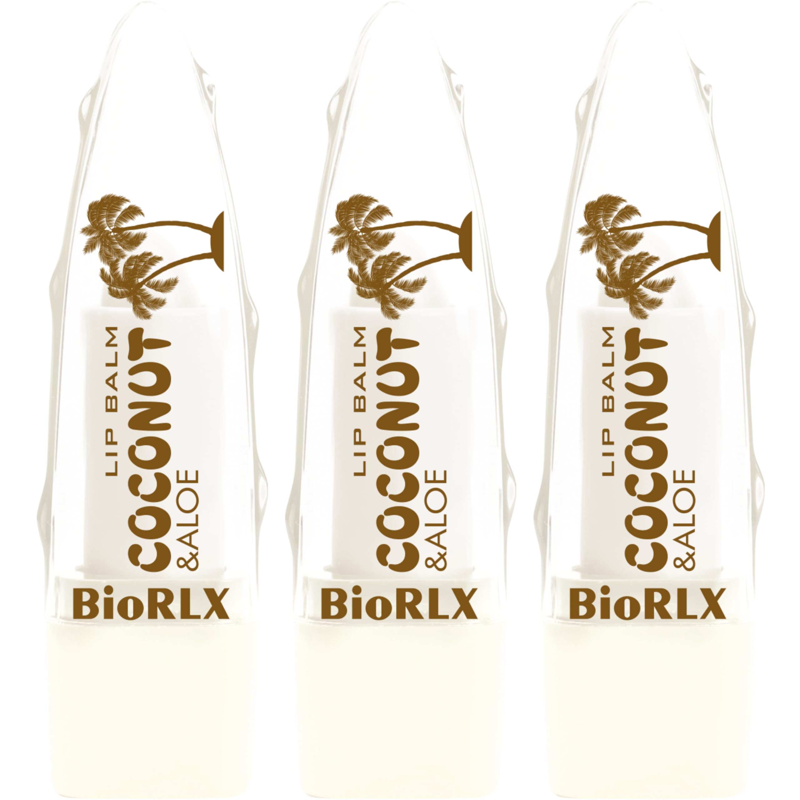 BioRLX Coconut Oil Lip Balm - Natural Hydration with Coconut’s Nourishing Properties for Everyday Lip Care (Three Lip Balm) (Coconut, 0.12 Ounce (Pack of 3))