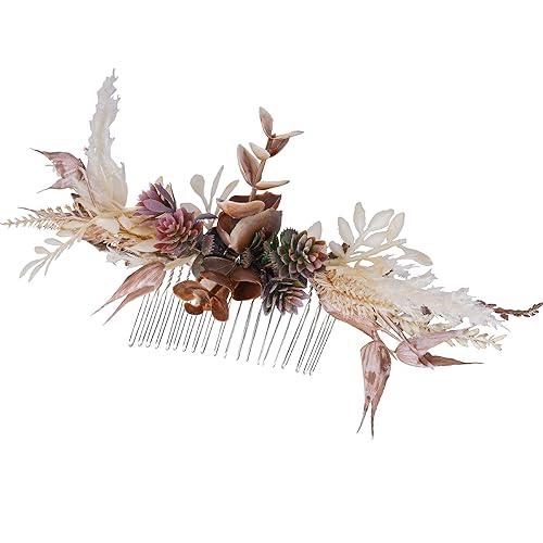 Wedding Flower Comb - Handmade Floral Hair Comb Bohemian Hair Combs for Women Girls Bride Bridesmaid Bachelorette Party Bridal Shower Maternity Shoot