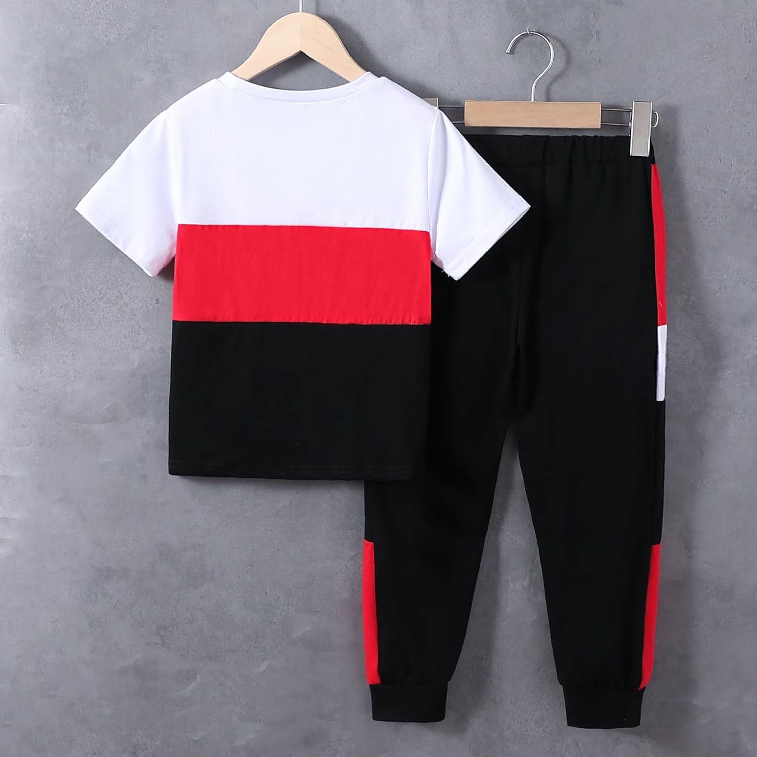 Size 6-12 Years Boys Fashion Clothes Spring Summer Short Sleeve Top & Pants Color Block Clothing Sets - Image 9