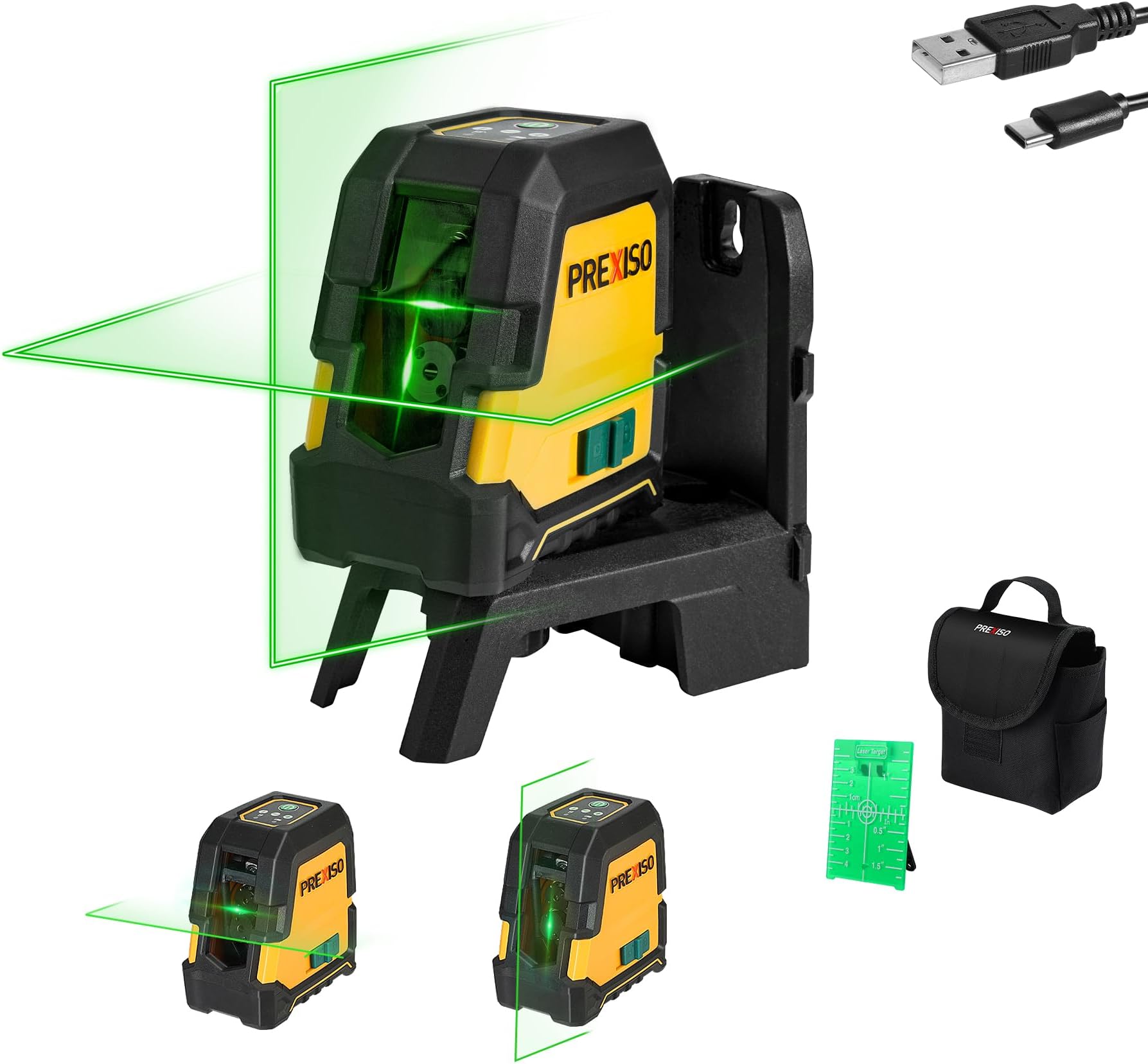 Laser Level Self Leveling - 100Ft Rechargeable Cross Line Laser, Green Line leveler Tool for Construction, Floor Tile, Home Renovation with Magnetic Pivoting Base, Target Plate & Portable Bag