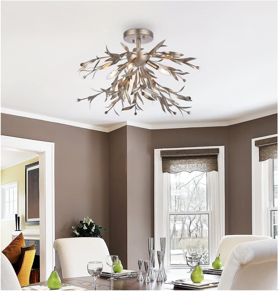 Priscilla 4-Light Mid-Century Metal Flush Mount in Silver Leaf