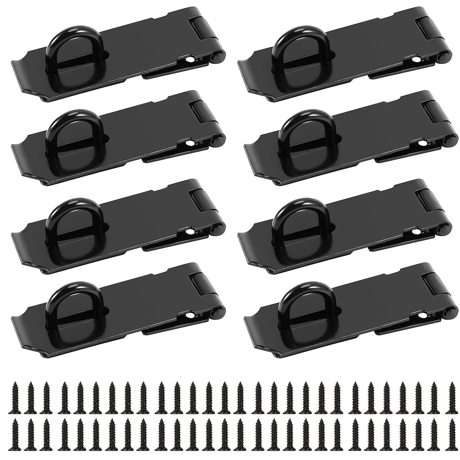 JOIKIT 8-Pack Black Stainless Steel Door Lock Hasps - 4 Inch Security Latches For Gates & Sheds