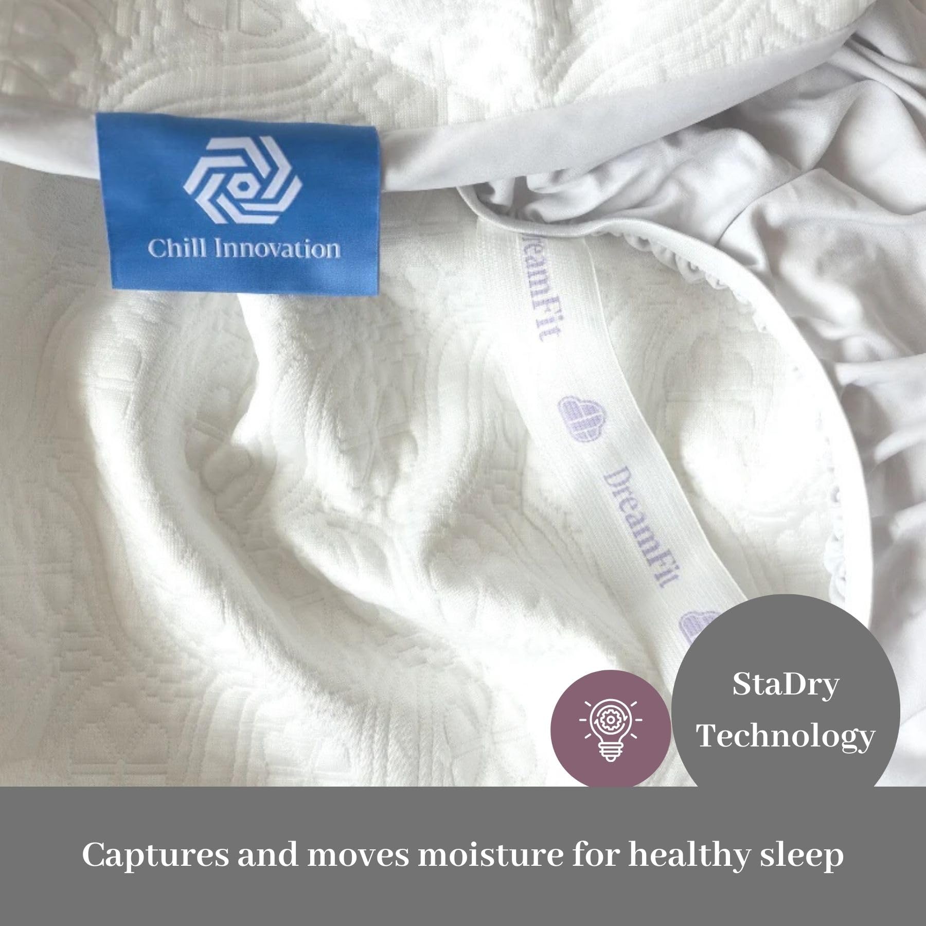 DreamFit DreamChill Luxurious 100% Waterproof Mattress Protector - StaDry Moisture-Wicking, Fine Brushed Microfiber, StaKool Cooling Minerals & Breathable Design, King