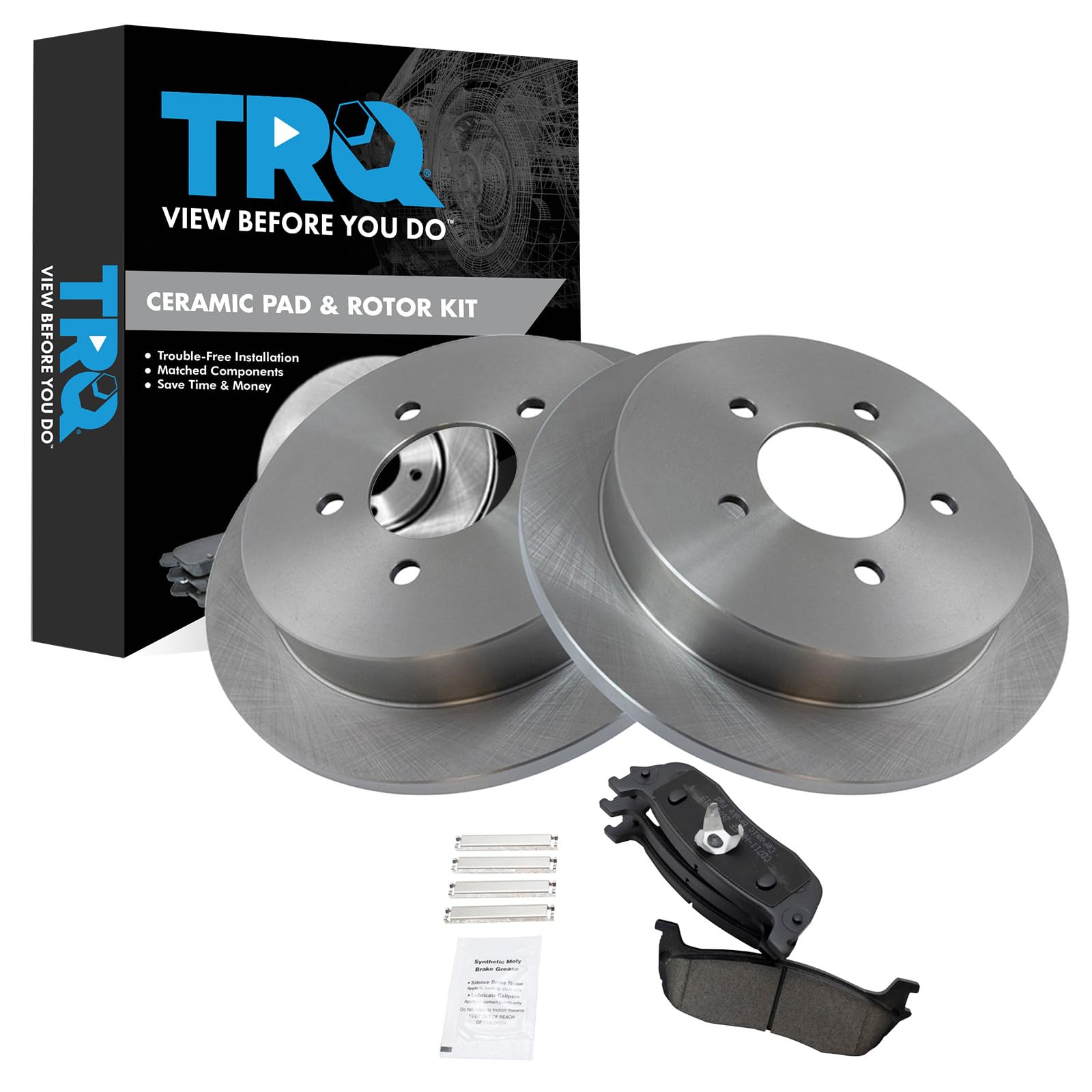 TRQ Rear Brake Pad and Rotor Set Ceramic Vented Rotors Compatible with 1997-2002 Ford Expedition 1999-2003 F-150 2004 F-150 Heritage 1998-2002 Lincoln