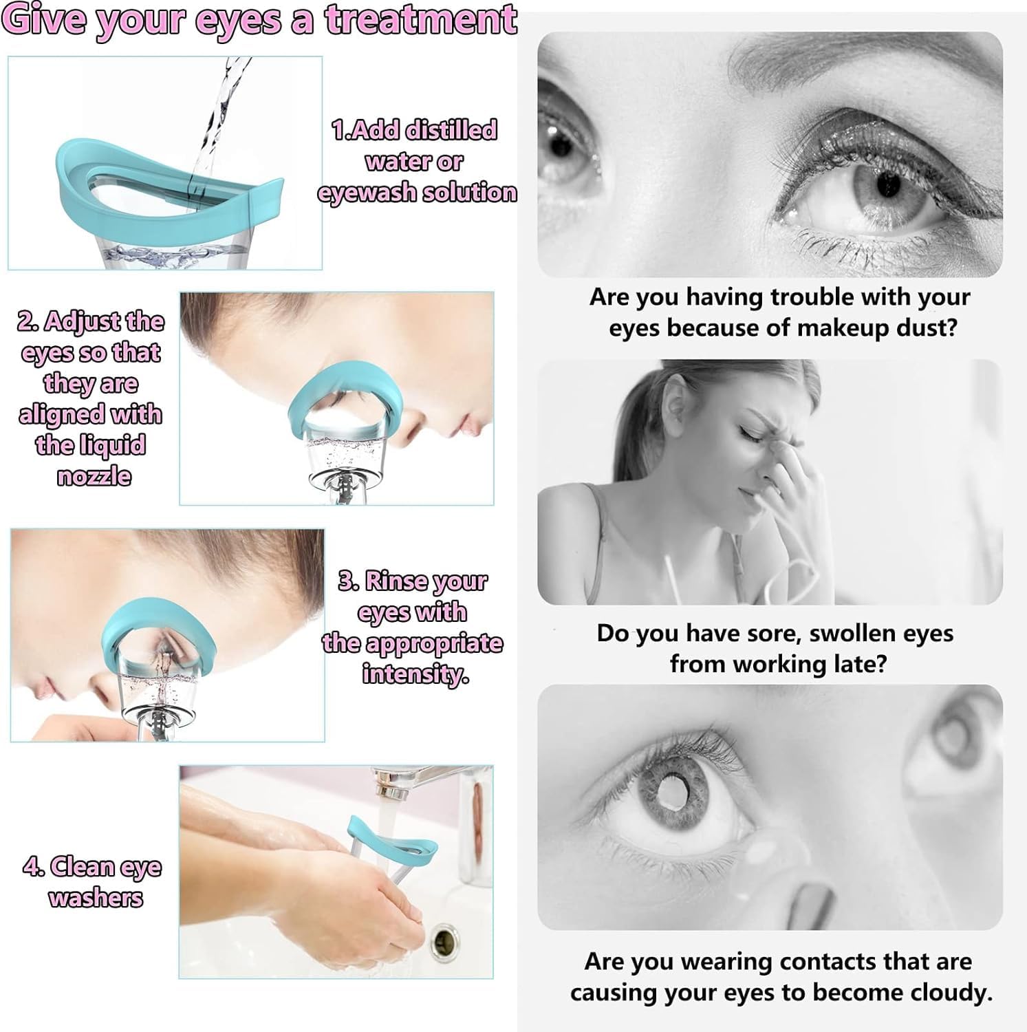 KAYORA Squeeze RINSING Eye Cup, Eye Wash Cup for Tired Eyes, Silicone Manual Air Pressure Eye Cleaning Cup for Eye Rinse, Reduce Dust and Cosmetic Irritation 4