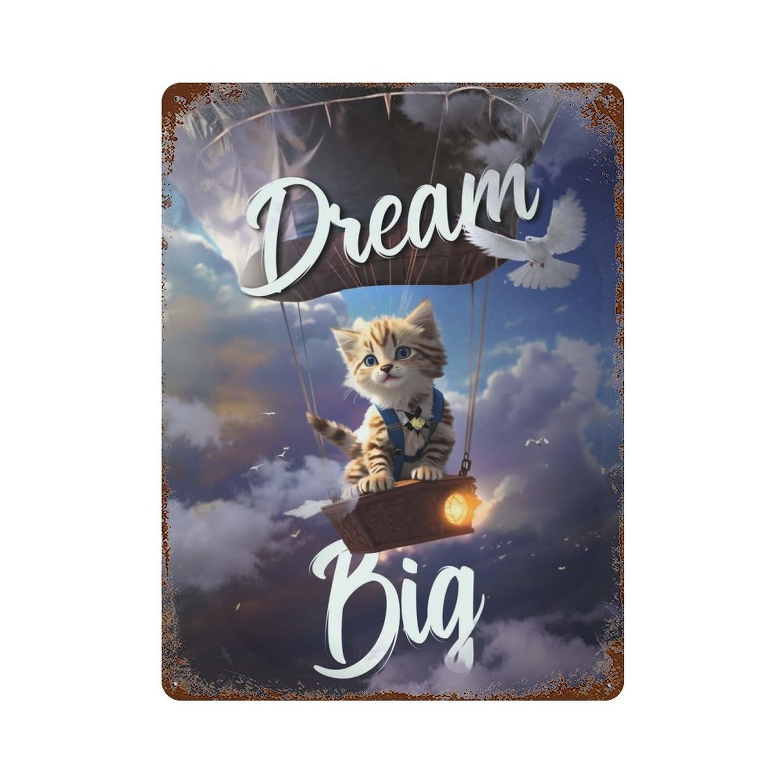 Weathered Tin Sign with Skyward Dreams Design 15.7"x11.8", for Garage, Bar And Workshop Decor, Decorative Metal Wall Art
