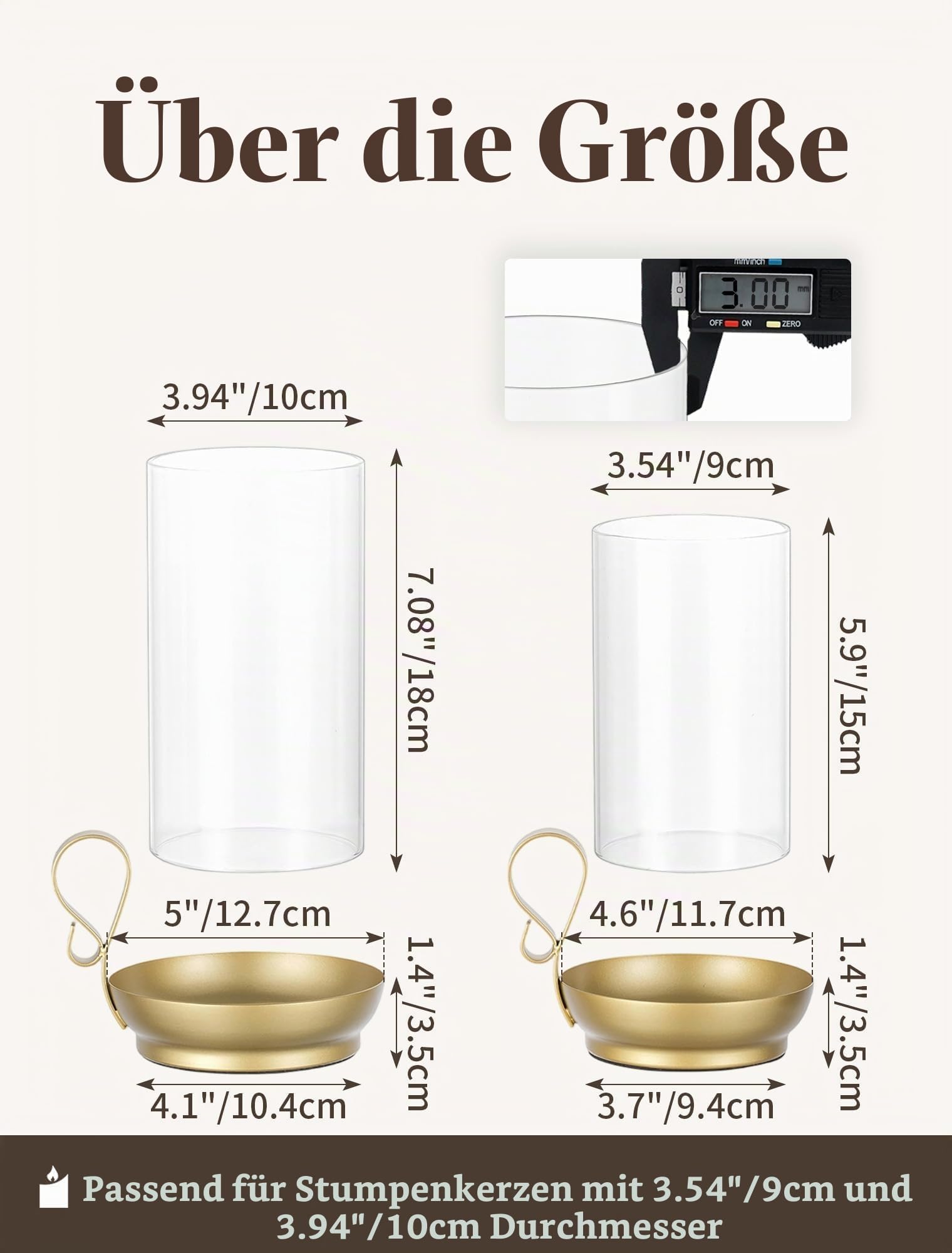 Windlicht Glaszylinder für Tischdeko: Gold Kerzenhalter 2 Stück