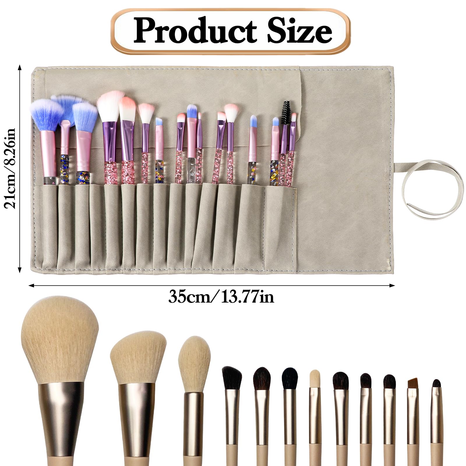 Lnngub Makeup Brush Organizer Roll-Up Pu Leather Travel Makeup Brush Bag Pouch for Women Cosmetic Brushes - Image 3