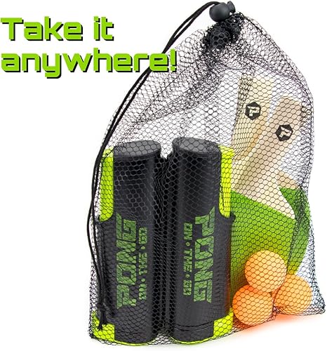 Miniatura 6 de Pong on The Go - Juego de tenis de mesa portátil, viene con red, 2 paletas negrasverdes, 3 pelotas y bolsa de transporte, alternativa de juego de