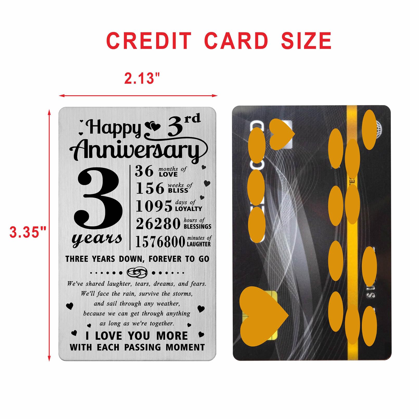 Richesele 3rd Anniversary Card, Happy 3 Year Wedding Anniversary Wallet Card - Image 2