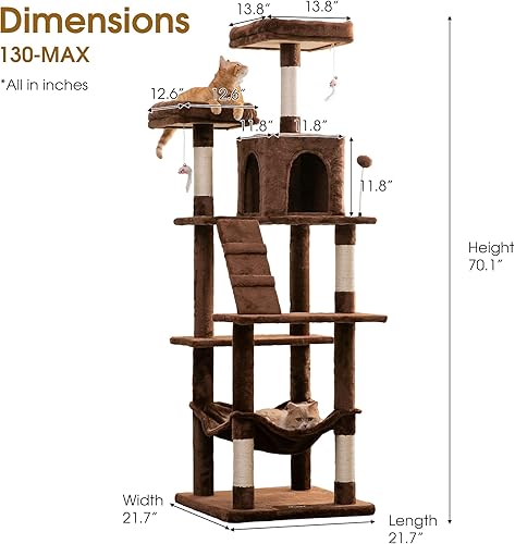 Miniatura 6 de MWPO Árbol grande para gatos de 70.1 pulgadas, torre alta de varios niveles para gatos de interior, condominio de felpa con perchas acolchadas