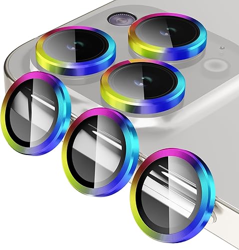 Jeluse Paquete de 3 x 2 protectores de lente de cámara compatibles con iPhone 15 Pro MaxiPhone 15 Pro, cubierta de vidrio templado 9H, protección