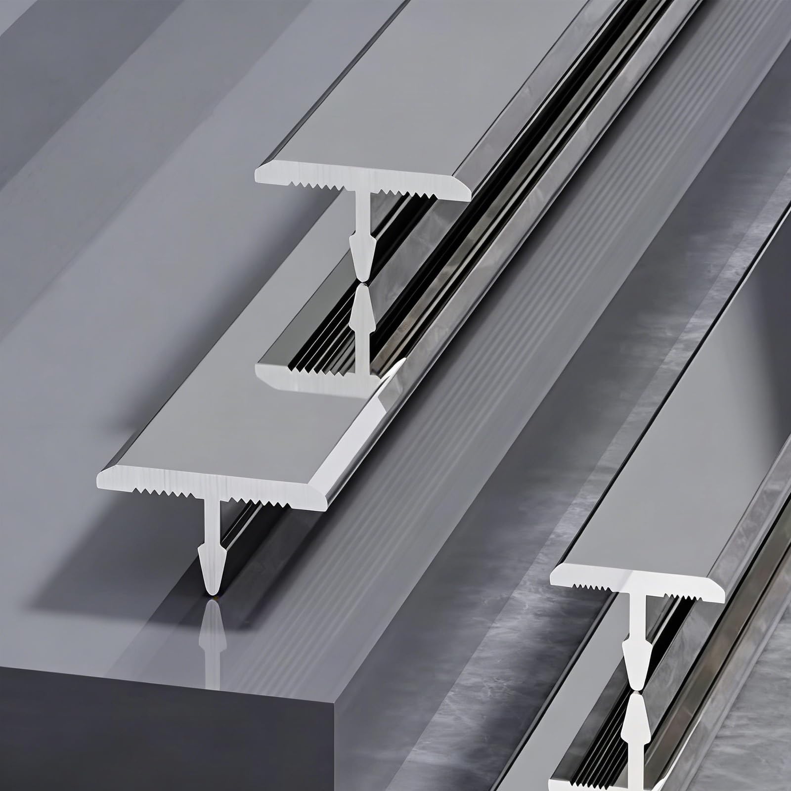 Aluminium Metal T - Floor Transition Strips for Wood and Tiles, Wall Seam Decor Trims, Thresholds, Seam Cover Strip, Bright Light Floors Divider Trim 3Pcs 2.95ft(Silver,8mm/0.3inch)
