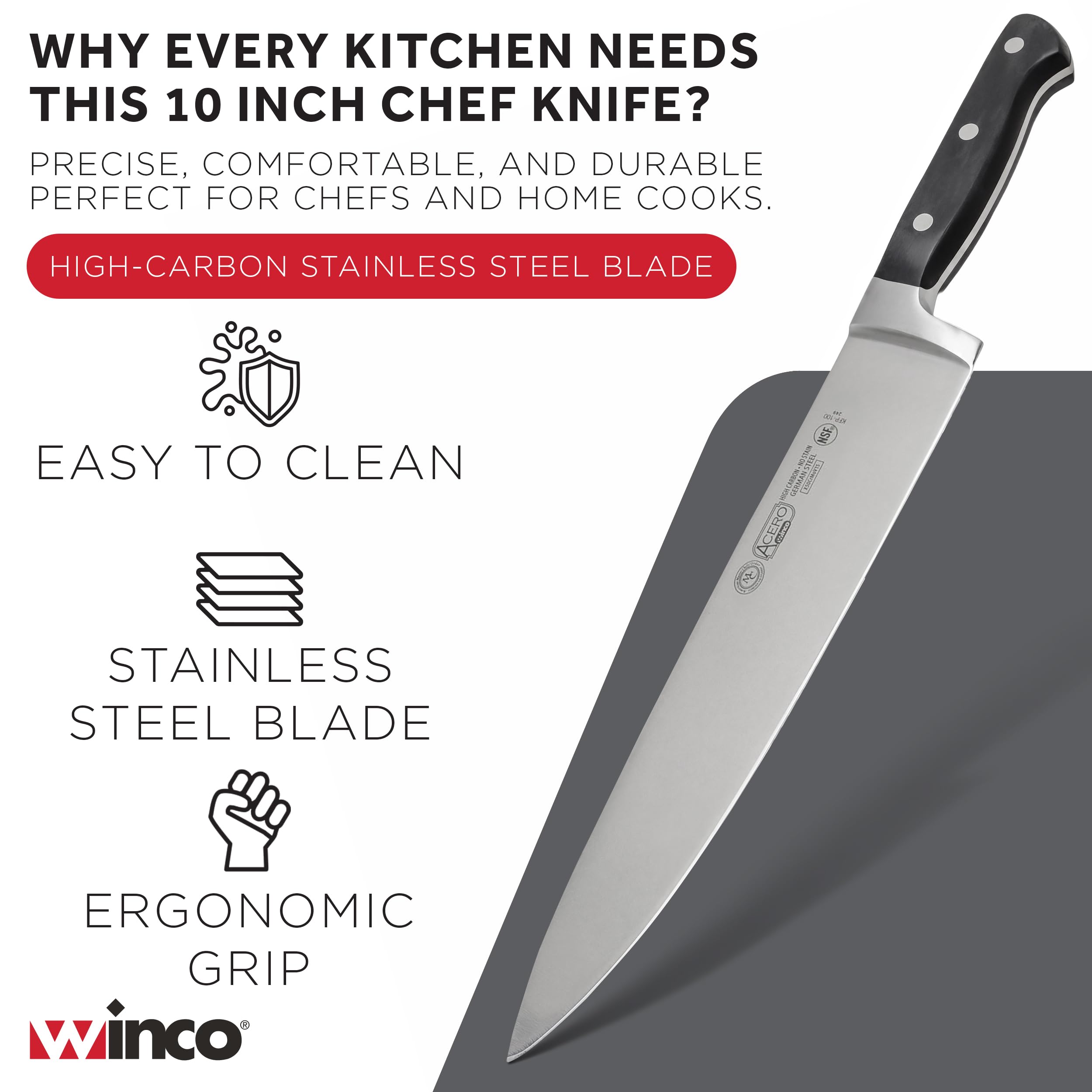 Winco Acero cutlery, Stainless Steel, 10-Inch — Amazon image 3