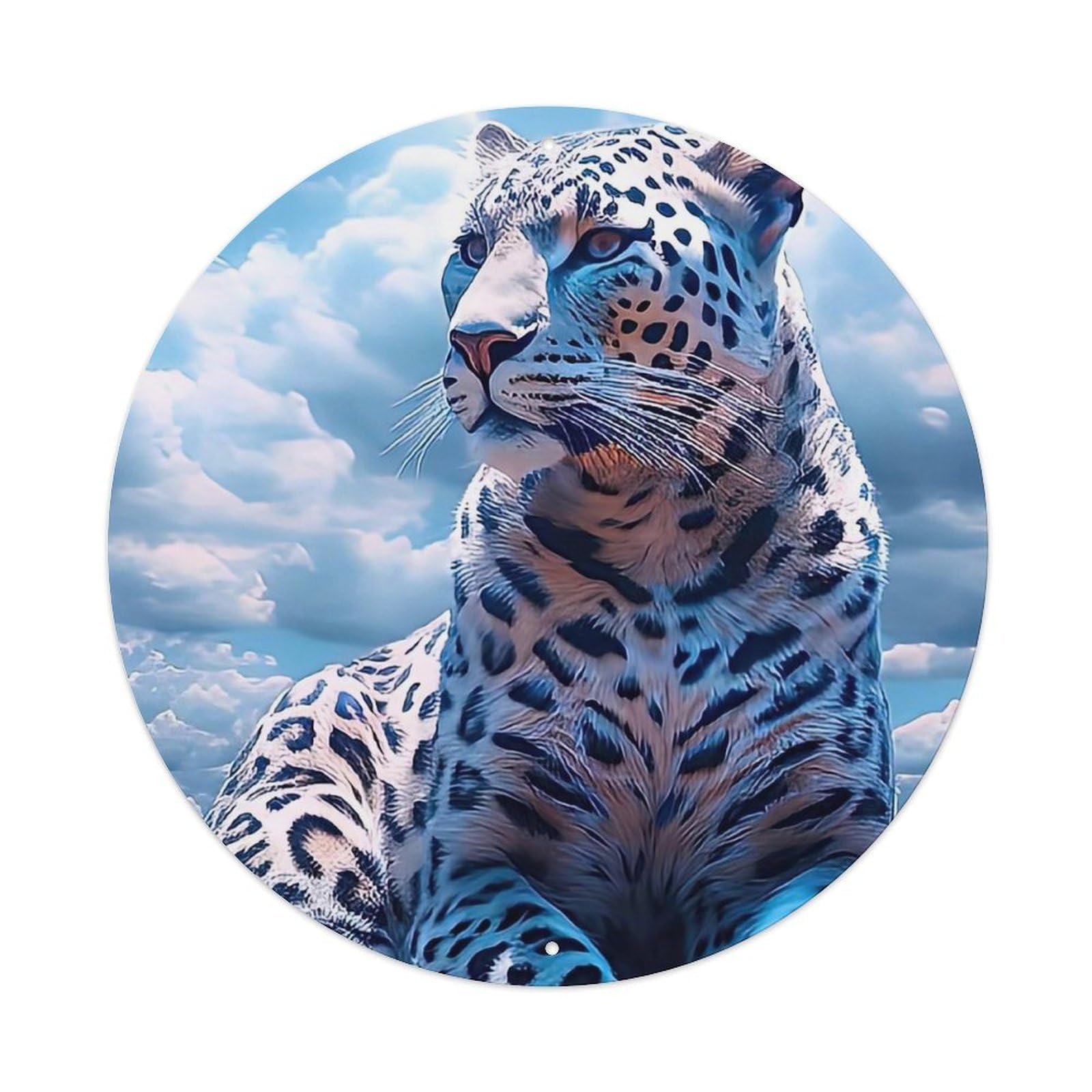 Animal White Leopard Rock Shadow Metal Tin Sign