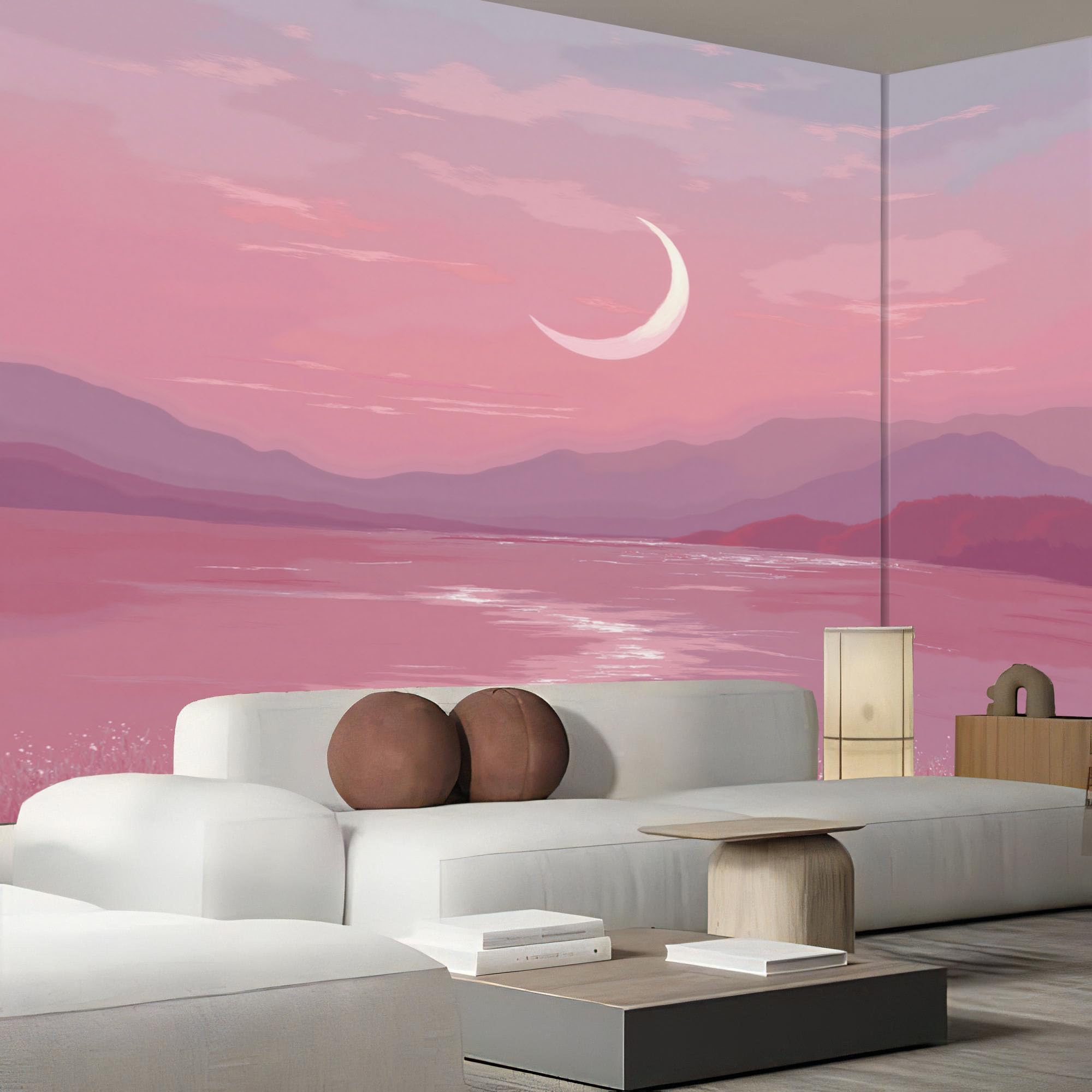 Papier peint panoramique ciel de lune mer paysage minimaliste 450x315cm