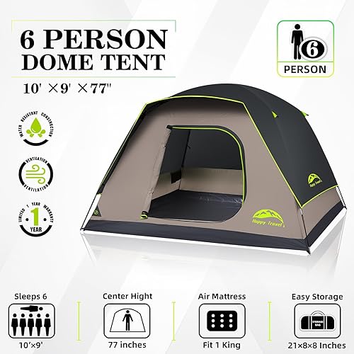Miniatura 2 de Happy Travel Camping Tent, 46 Person Dome Tents for Camping with Rainfly, Waterproof Clip Easy Setup Portable Family Tent with Mesh Windows, 20%