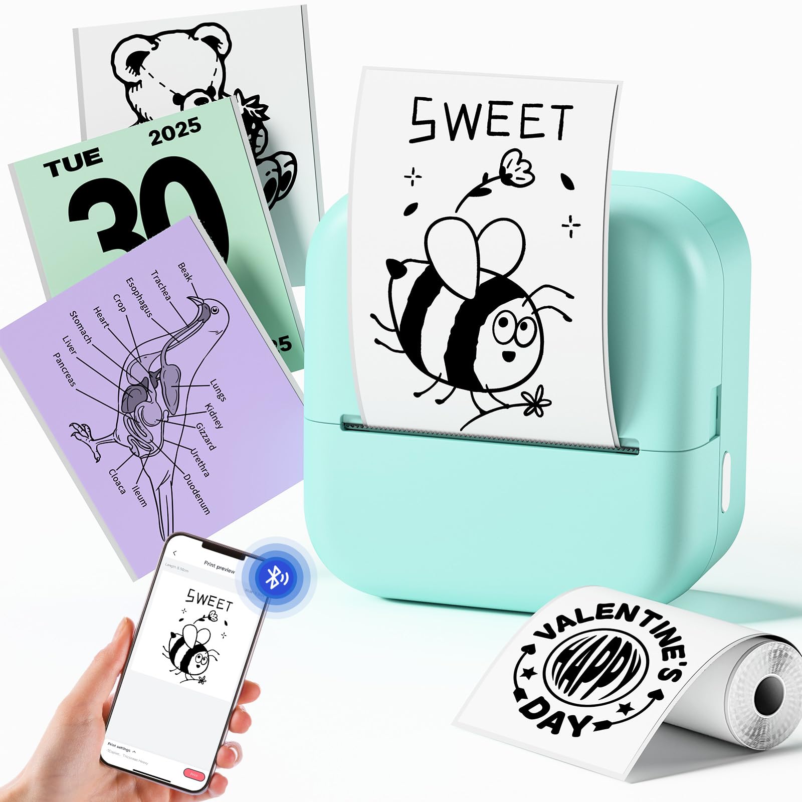 Stampante Fotografica Portatile,Mini Stampante Portatile,stampante Termica M02L,Compatible con iOS & Android.Imprime Foto,Listas de Tareas,Tarjetas de Felicitación o Contenidos Educativos,1 Rollos