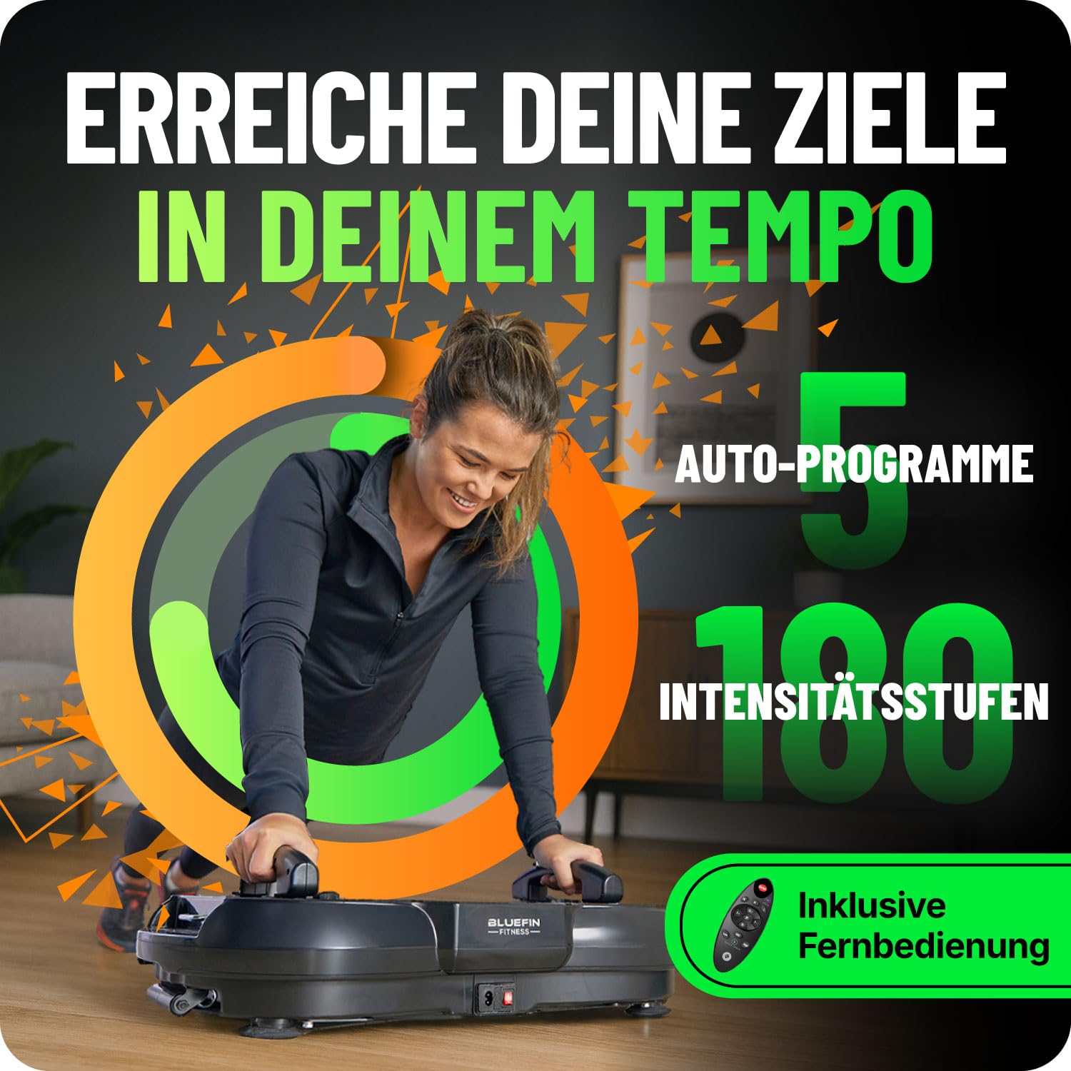 Bluefin Fitness Ultra Slim Power Vibrationsplatte, 5 Programme + 180 Stufen, Ganzkörpertraining, Geräuscharmes Heimfitnessgerät, Einfach zu verstauen, Kompaktes Design