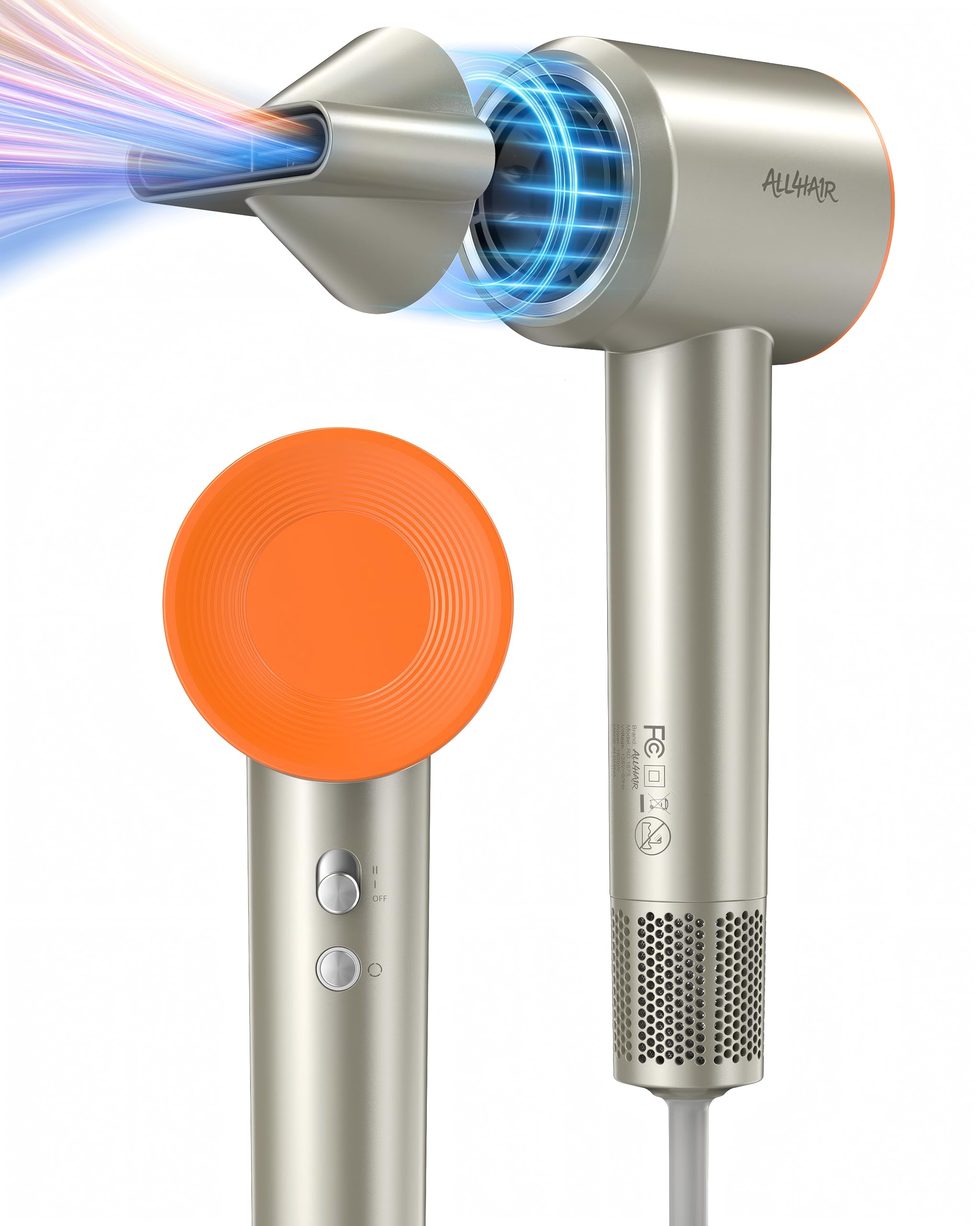 Hair Dryer Ionic, High Speed Blow Dryer 1600W Fast Drying Low Noise Portable Lightweight Professional Hairdryer 4 Heat Settings with Concentrator Nozzle Attachment for Women Men Travel Home