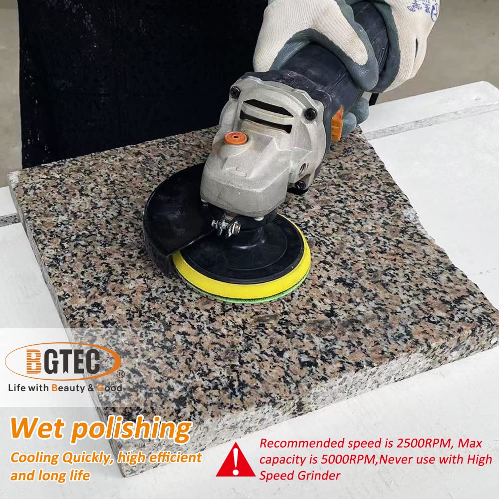 BGTEC Diamant Polierpads 100mm Set - 7 Stück + M14 Träger | Für Granit, Marmor Trockenpolieren