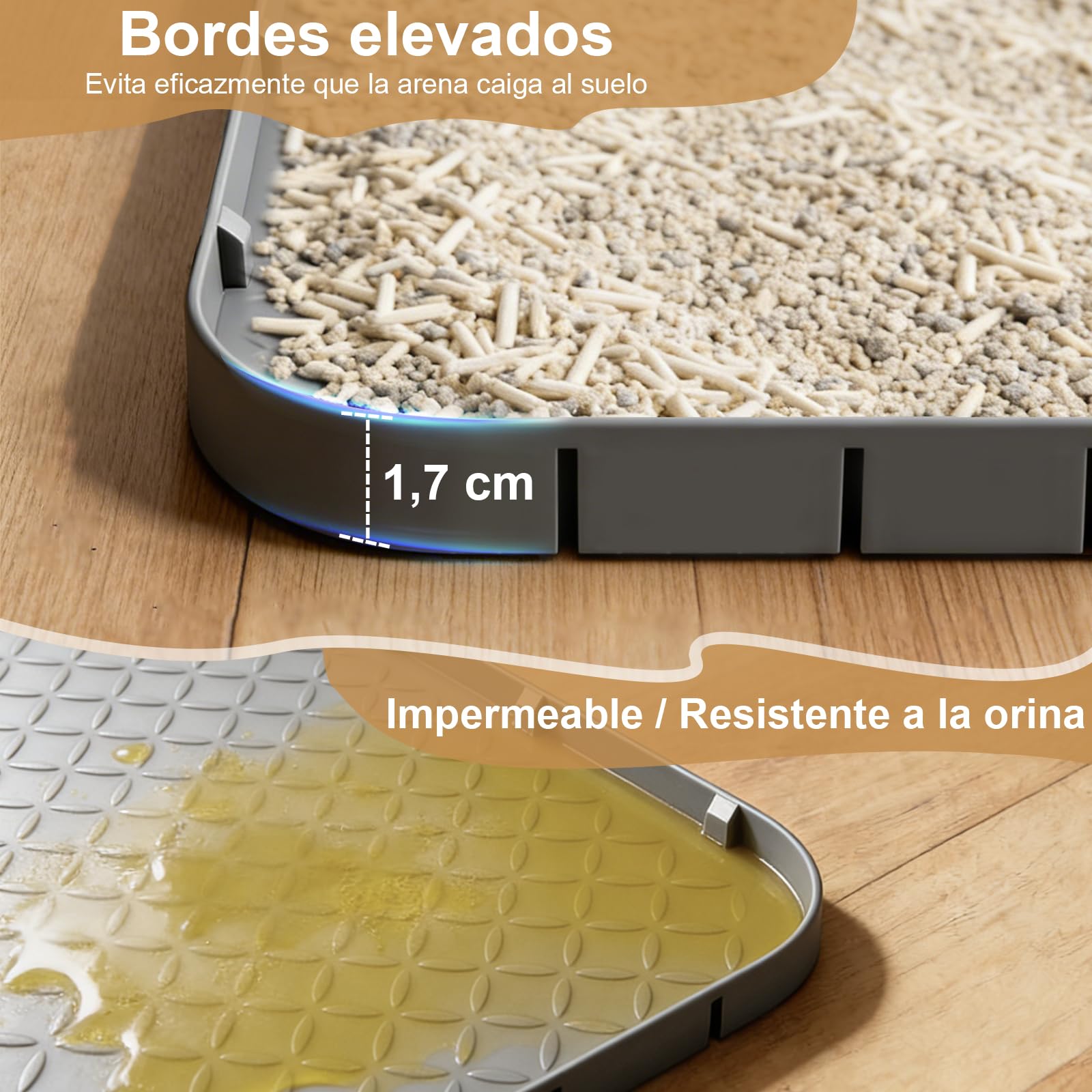 Pack de 2 Alfombrillas Arenero Gato en Silicona 86×55 cm – Impermeables, Antideslizantes, Atrapan la Arena, Fáciles de Limpiar – Ideales para Hogares con Múltiples Gatos, Gris
