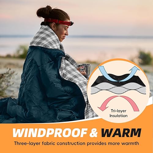 Miniatura 5 de MEREZA Flannel Sleeping Bag for Adults XL, Large Wide Sleeping Bags for Camping Mens Warm Sleeping Bag 4 Season Warm & Cool Weather with Compression